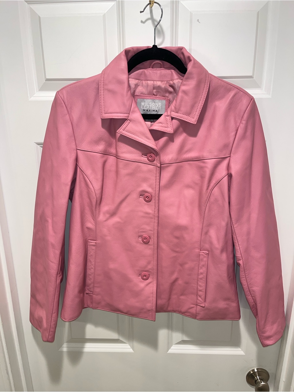 Wilson’s Leather Maxima Vintage Pink Supple Leather Button Up Jacket Blazer Vtg